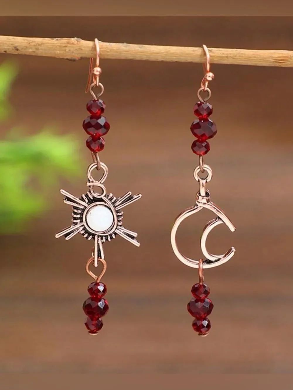 Sun & Moon Red Dangle Earrings A2120
